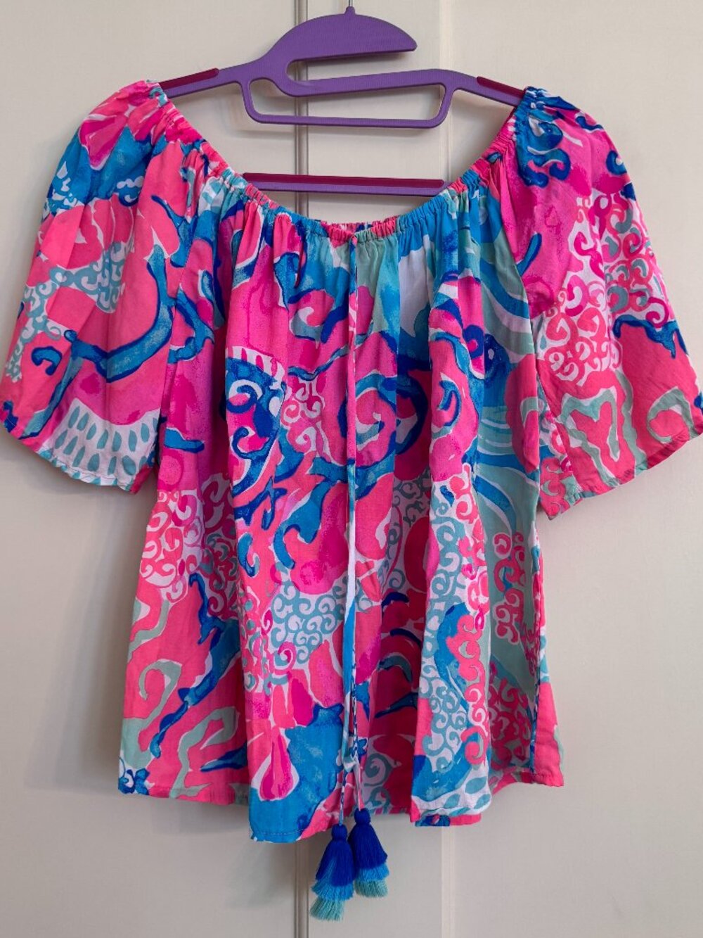 Lilly Pulitzer Sain Off the Shoulder Tropical Pattern Peasant Top Size Small